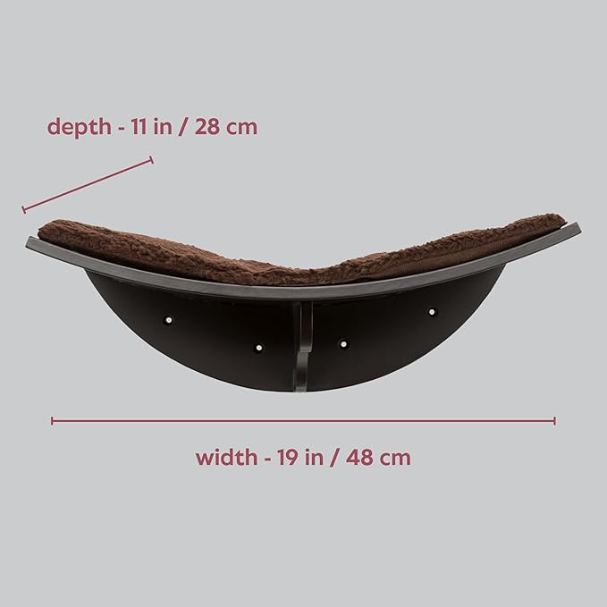 Trixie Lea Wall Mount Perch XXL, Cat Shelf with Soft Plush Cushion Bed, Ideal for Large Cats, 11 x 19-inches, Espresso Brown (44580)