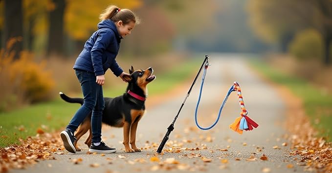 Interactive Flirt Pole Toy for Dogs – Agility Training & Exercise Chase Stick, Durable Tug Teaser Wand with Strong Rope Lure, Outdoor Play Toy for All Dog Sizes (35-Inch Pole)