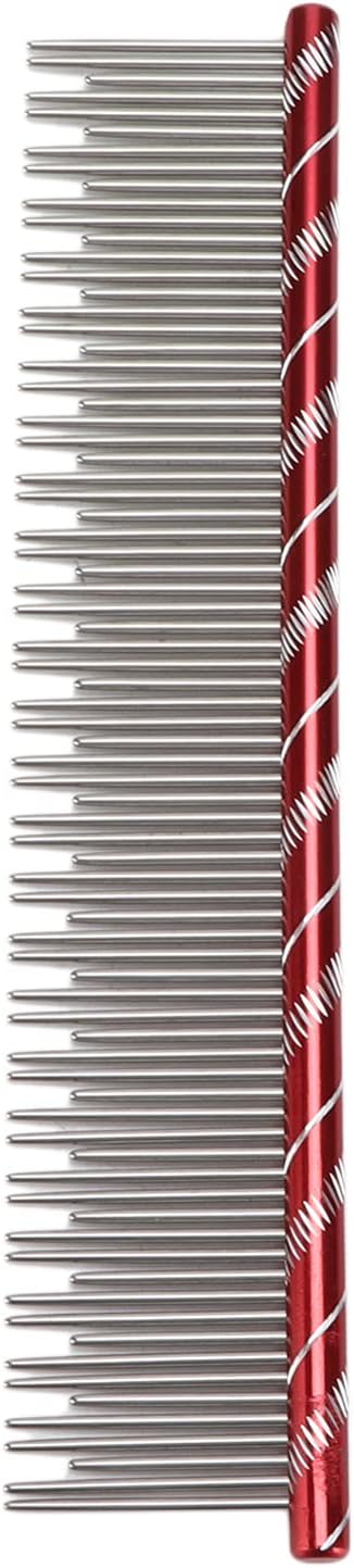 Zerodis Pet Hair Removal Comb, Reusable Stainless Steel, Comfortable Grooming Comb for Cats & Dogs, Red