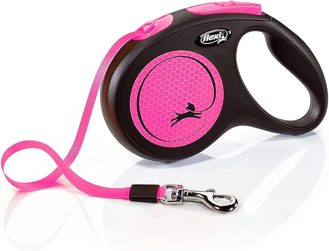 Flexi New Neon Tape Pink Medium 5m Retractable Dog Leash/Lead for Dogs up to 25kgs/55lbs