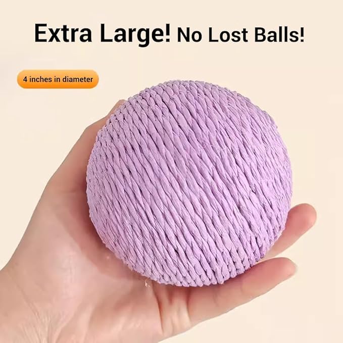 Extra Large 4-Inch Cotton Yarn Fluffy Soft Scratch Cat Ball Toy (Blue)