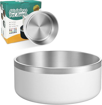 LIANLAI Stainless Steel Dog Bowls, Rust-Resistant Pet Bowls, Non Slip Dog Water Bowl, Versatile Feeding Bowls (White，40 oz)
