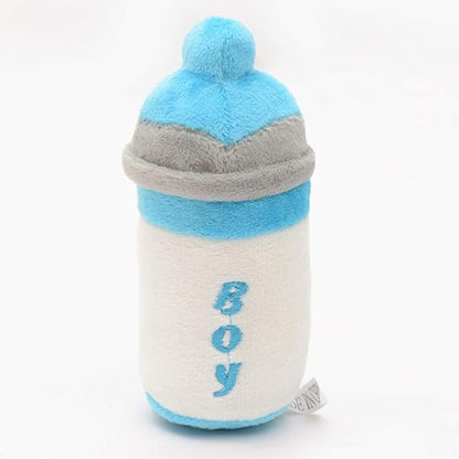 1Pcs Light Blue Funny Chewing Pet Toy, Cat Cute Baby Bottle Design Bite Squeaky Sound Plush Molar Toy，Dog Squeak Toys,Crunch and Play Bottle Dog Toy