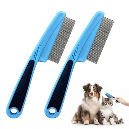 2Pcs Flea Comb for Dogs Cats, Upgrade Multifunctional Pet Comb Pet Hair Removal Flea Comb, Fine Tooth Stainless Cleaning Massage Brush for Dog Cat (Blue)