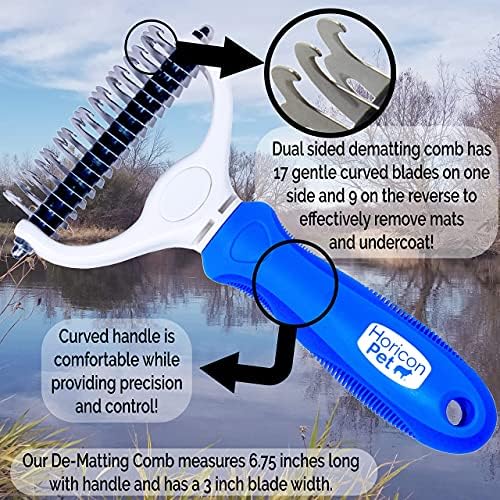 Ultimate Pet Dematting & Deshedding Set - 3 in 1 Grooming Tool Set - Dual Sided Undercoat Rake, Dematting Razor Comb & Detangling Pet Comb - Image 3