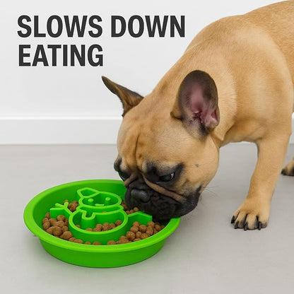 Snowman/Christmas 2-in-1 Silicone Slow Feeder & Licking Mat - BPA Free, Dishwasher Safe, 500ml Capacity, Perfect for Dogs & Cats (Sage Green)