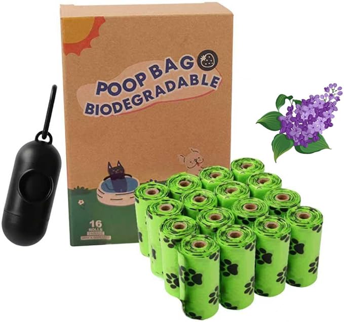 Dog Poop Bags Rolls, Lavender Scent Biodegradable Light Green, Large 9x13 Inch With Dispenser, Leakproof & Easy Tear 240 Count (16 Rolls) for Outdoor Dog Walking