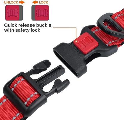 Taglory Reflective Dog Collar with Safety Locking Buckle, Soft Neoprene Padded Dog Collar for Small Dogs, Metal D-Ring, Adjustable Nylon Neck Strap for Daily Walking, Training & Running, Red, S