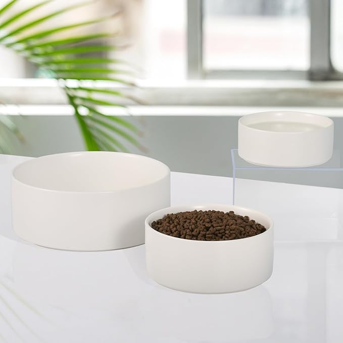 Ceramic Dog Bowl for Food and Water - Pet Dish for Small and Medium Dogs - Microwave and Dishwasher Safe - 28.74 oz - 850 ml - White