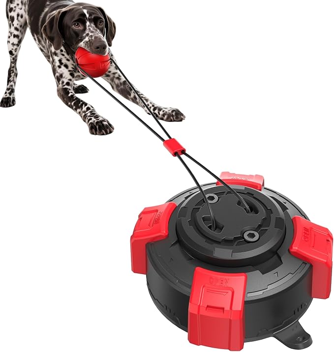 Interactive Suction Cup Dog Toy for Boredom Relief, Tug of War and Self Play with Rope and Rubber Ball, Dog Toys to Keep Them Busy Indoors Or Outdoors (BR)