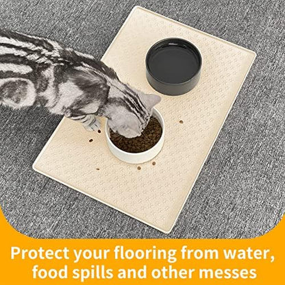 Ptlom Silicone Pet Placemat for Dog and Cat, Waterproof Non-Slip Pet Feeding Bowl Mats for Food and Water, Small Medium Large Tray Mat Prevent Residues from Spilling to Floor, Beige, 24.5" 16.5" - Image 5
