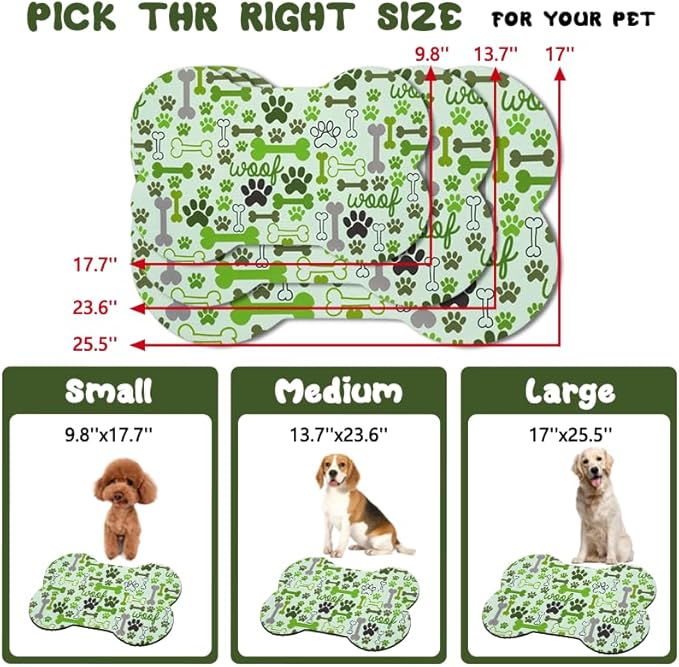 Dog Food Mats for Floors Waterproof, Pet Feeding Absorbent Water Bowl Mat Cat Placemats Green Bone Shape 23.6 * 15.7 inch