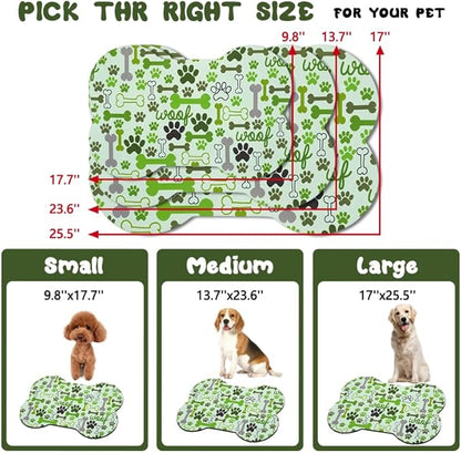 Dog Food Mats for Floors Waterproof, Pet Feeding Absorbent Water Bowl Mat Cat Placemats Green Bone Shape 19 * 12 inch