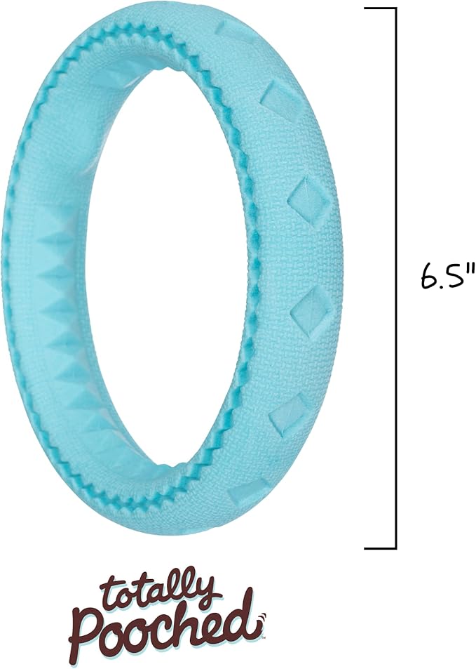 Messy Mutts Totally Pooched Chew n' Tug Ring | TPR Dog Toy | Made for Tough Chewers | Tough Fetch Ring for Dogs | 6.5” | Teal