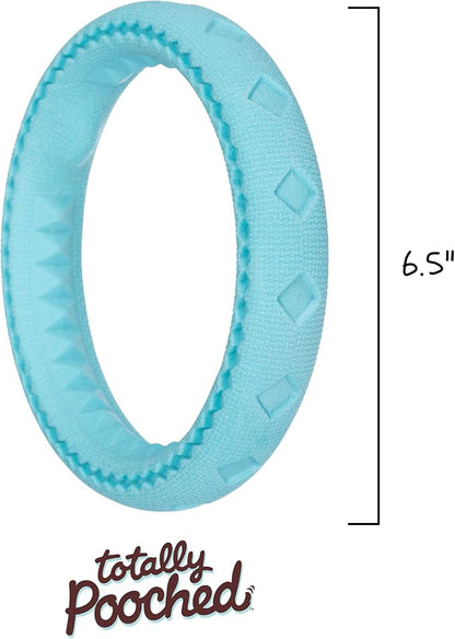 Messy Mutts Totally Pooched Chew n' Tug Ring | TPR Dog Toy | Made for Tough Chewers | Tough Fetch Ring for Dogs | 6.5” | Teal