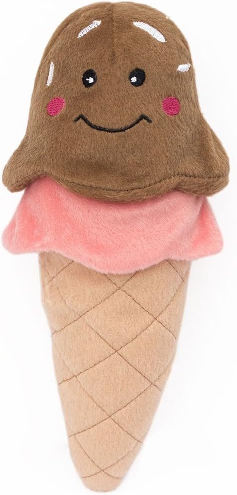 ZippyPaws NomNomz - Dog Squeaky Toys to Keep Them Busy, Funny Food Plush for Small & Medium Dogs, Cute Stuffed Puppy Toy, Pet Products, Gift for Dogs of All Breeds, Soft and Cuddly - Ice Cream