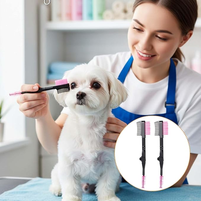 6 Packs Double-Sided Grooming Comb Dogs Tear Stain and Eye Cleaning Combs Eye Cleaning Brush for Pets Removing Crust, Mucus for Small Dogs and Cats(Pink)