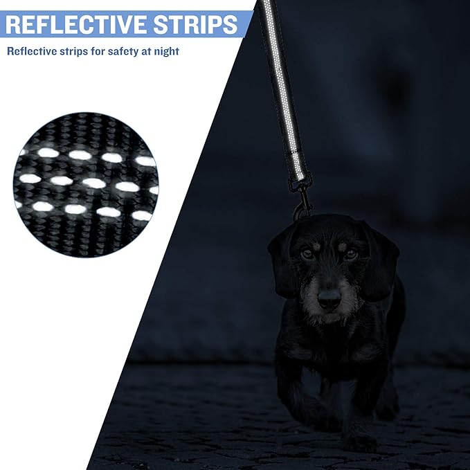PuppyDoggy Dog Leash for Large Medium Dogs - 6 ft Reflective Stitching With 2 Traffic Padded Handles, Lead Rope for Running Walking Training (Blue 1 Pack)