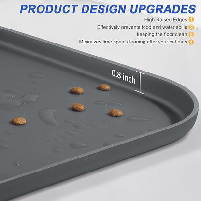Silicone Pet Feeding Mat with Raised Edge for Food and Water, Dog Bowl Mats, Cat Bowls Placemat with High Lip for Floor Waterproof, Rubber Tray for Cats and Dogs 24 x 16 x 0.8 Dark Grey