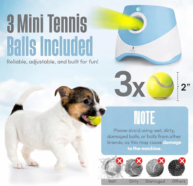 Automatic Dog Ball Launcher for Small Dogs – Dog Ball Thrower Fetch Machine - Indoor Outdoor Interactive Toy with 3 Mini Tennis Balls 2 Inch