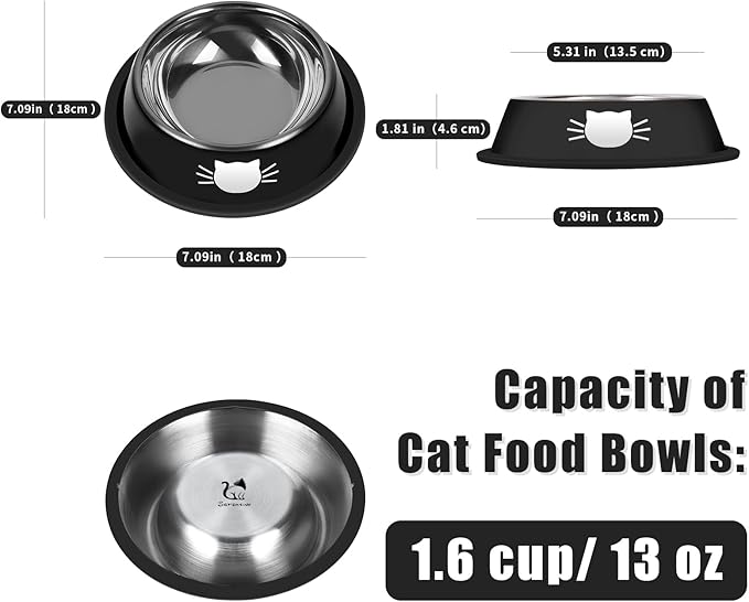 Serentive 3Pcs Cat Bowls Non-Slip Stainless Steel Small Cat Food Bowl Unbreakable Thick Rubber Base Easily Clean Lovely Color