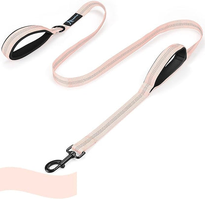 PuppyDoggy Dog Leash for Large Medium Dogs 6Ft x 1" Reflective Stitching Large Leash with 2 Traffic Padded Handles Dog Lead Rope for Running Walking Training (Light Pink 1 Pack)