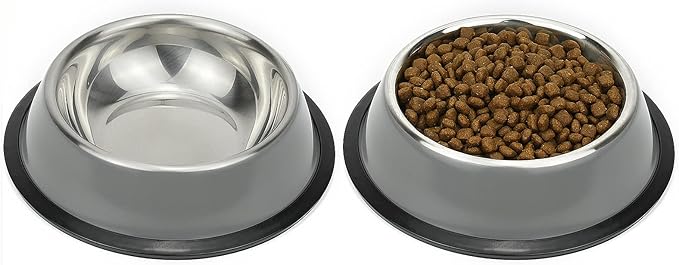 Stainless Steel Dog Bowls, Food and Water Non Slip Anti Skid Stackable Pet Puppy Dishes for Small, Medium and Large Dogs (2 Pack)