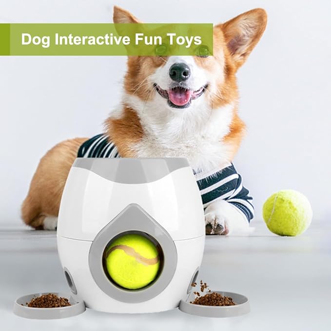 Automatic Dog Ball Launcher Dog Tennis Food Reward Machine Interactive Dogs Ball Thrower Slow Feeder for Small and Medium Dogs (Light Grey)