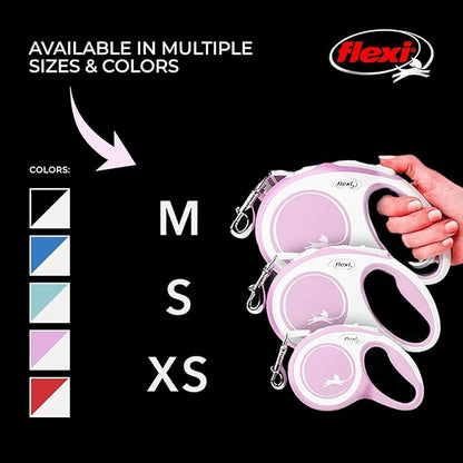 FLEXI® New Comfort Tape Retractable Dog Leash for Medium Dogs Upto 55 lbs. – 16 ft.,Pink/Rose | Tangle Free Pet Walking Leash with One-Handed Brake, Pause, Lock |German Quality Product