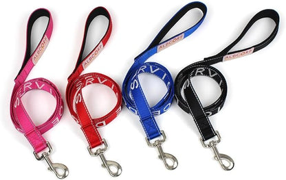 Albcorp Service Dog Leash - Embroidered- with Padded Neoprene Handle and Reflective threads, 4 Feet, for Harnesses, Vests or Collars, Red