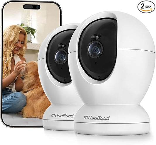 usogood 2.5K Indoor Camera for Home Security, 360° Security Camera Indoor, Baby/Pet Camera with Phone App, Support 5G/2.4Ghz WiFi, Auto Motion Tracking Detection, 2-Way Audio, Best Gift(2-Pack)