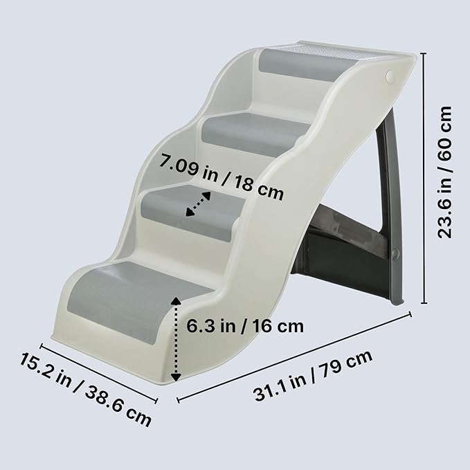Trixie Lightweight Dog Stairs with Non-Slip Rubber Treads - 4 Step Pet Stairs for Beds and Couches - Foldable and Easy to Store - in Gray
