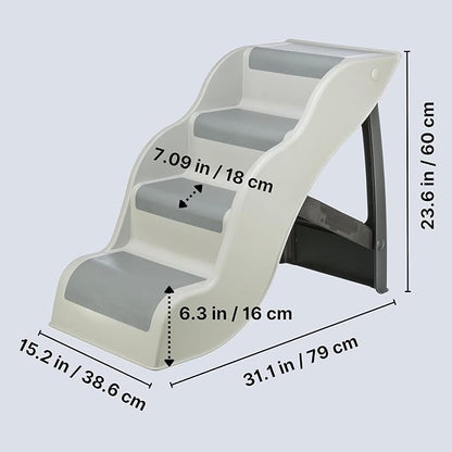Trixie Lightweight Dog Stairs with Non-Slip Rubber Treads - 4 Step Pet Stairs for Beds and Couches - Foldable and Easy to Store - in Gray