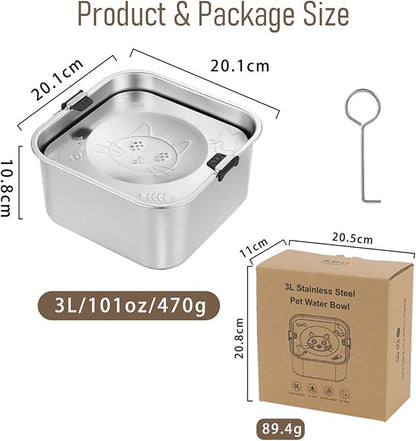 No Spill Water Bowl for Dogs,101oz/3L Slobber Stopper Stainless Steel, Slow Drinking Dog Water Bowl, No Mess Dog Water Dispenser Spill Proof, Dishwasher Safe, Silver