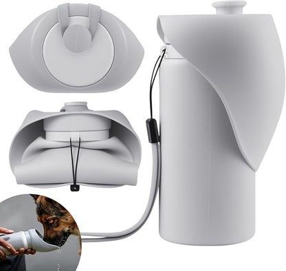 Jalopink Portable Dog Water Bottle, 2-in-1 Leak Proof & Collapsible Silicone Pet Dispenser with Built-in Bowl, Food Grade Travel Cup for Walking, Hiking (19oz/550ml, Gray)