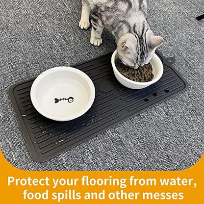 Ptlom Pet Placemat for Dog and Cat, Mat for Prevent Food and Water Overflow, Suitable for Medium and Small Pet, Black, Silicone - Image 5