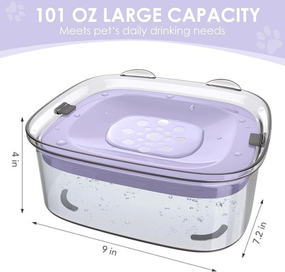 AONKEY 3L Dog Water Bowl No Spill, 101oz Large Spill Proof Dog Bowl Reduce Refill, Anti Splash No Mess Dispenser Dripless Slow Drinking Water Bowl for Sloppy Messy Drinkers (Violet)