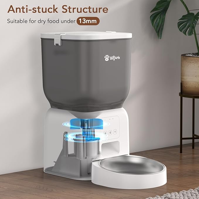 Remote Controlled Automatic Dog & Cat Feeder, APP Controlled,with Freshness Preservation, Timed Cat Feeder with Stainless Steel Bowl. 4L Capacity Up to 6 Meals Per Day and 1-15 Portion for Pets（White）