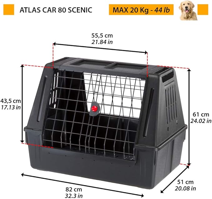 Ferplast – Atlas Car Scenic 80 – Dog Carrier – Maximum Visibility, Double Sliding Door, Draining Mat – 82 x 51 x 61 cm – Max 20 kg
