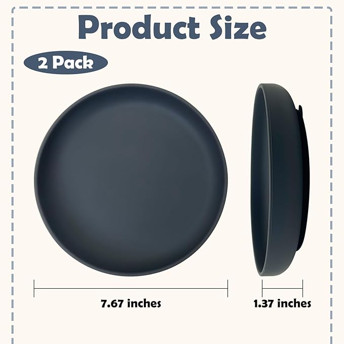 Silicone Dog Bowl Set of 2 Flat Puppy Food & Water Dish Less Mess Cat Dry Food Plates with Suction Cup Non-Tippable Feeding Bowls for Small & Medium-Sized Pets (Round Grey)