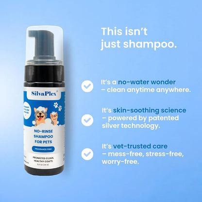 No Rinse Deodorizing Dry Pet Shampoo Plus Conditioner Foam for Dogs, Cats, Bunnies, Waterless Cleanse Enhanced with AG21 Chitosan-Silver - Natural Coat Refresh, Hypoallergenic, Made in USA (5 Oz)