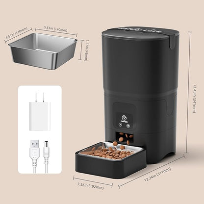PAPIFEED Automatic Cat Feeder, 6L Pet Feeder, 2.4G WiFi Smart App Control, Bluetooth Assist Link,Wide-Angle Lens, Automatic Feeder for Small and Medium-Sized Pets (WiFi 2.4G)