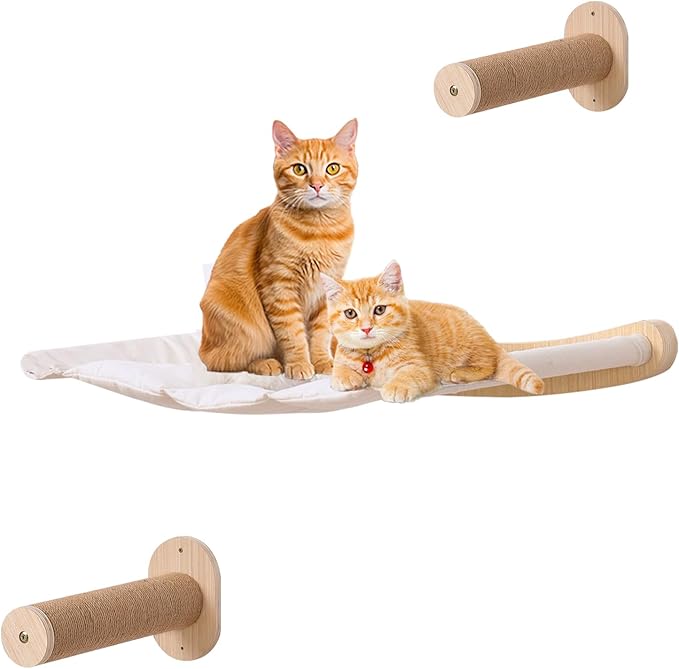 Cat Hammock Wall Mounted Shelf with Two Steps - Cat Wall Shelves and Perches for Sleeping, Playing, Climbing, and Lounging - Modern Bed & Furniture for Large Cats or Kitty