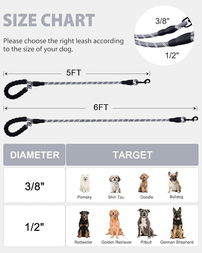 Joytale Dog Leash for Large Dogs, Heavy Duty Nylon Leashes with Comfortable Padded Handle and Highly Reflective Threads, Ideal for Walking and Training, Gray, 6'×1/2''