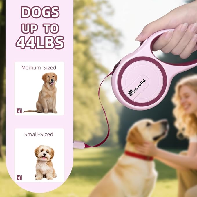 OUTnWILD Retractable Dog Leash - Retractable Dog Leash 16ft for Small/Medium Breeds/Pets Up to 44lbs. 360° Tangle Free Design with One Touch Quick-Lock Braking System&Anti-Slip Handle. (Pink, M)