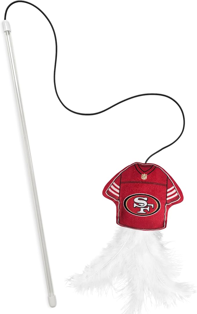 NFL SAN Francisco 49ERS Team Jersey Wand with CAT NIP, Cat Toy Jersey Shaped Plush Teaser Toy for Cats & Kittens - Interactive Pet Toy for Play & Exercise