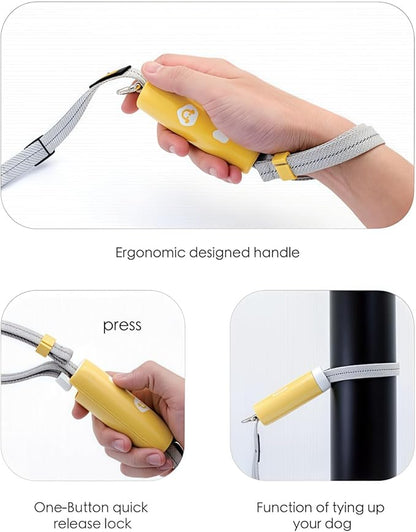 Hand Free Dog Leash Adjustable Length 4-6 ft with Reflective Stripor for Medium&Small Dogs Comfortable Handle and Sturdy Rope for Walking, Jogging and Running Your Dog (Yellow)