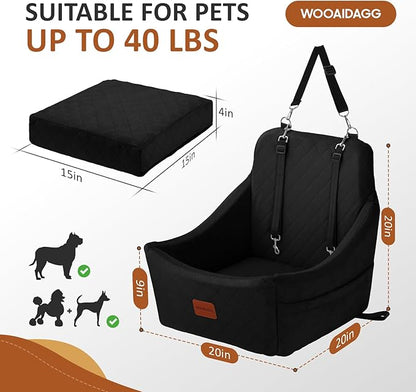 WOOAIDAGG Dog Car Seat for Medium Sized Dog,Pet Travel Car Bed with Seat Belt Channle,Fully Detachable and Washable Car Dog Seat with Adjustable Straps,3 Straps Easy to Install (Black)