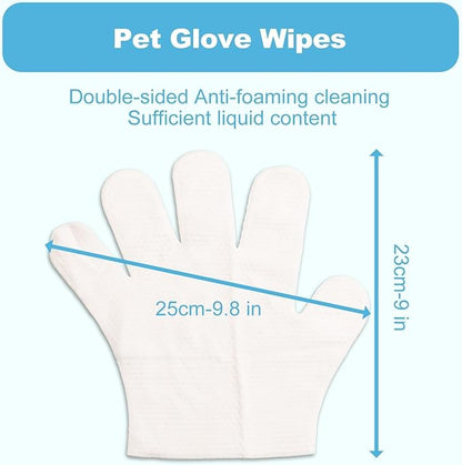Pet Cleaning Glove Wipes for Dogs & Cats, Cleaning and Deodorizing Disposable Bathing Wipes for Fur, Paws and Butt,Rinse Free for Grooming and Travel, Hypoallergenic Unscented, 6 PCS