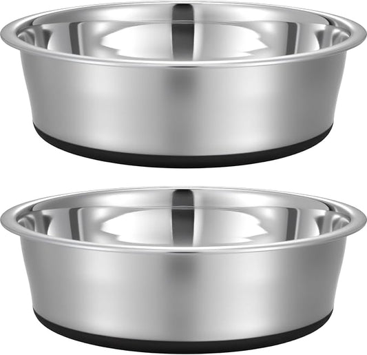 11 Cup Stainless Steel Dog Bowls Set of 2 for Food and Water, Silicone Base Anti-Slip, Rust Resistant, Extra Thick Metal Bowls for Medium Dogs, Black